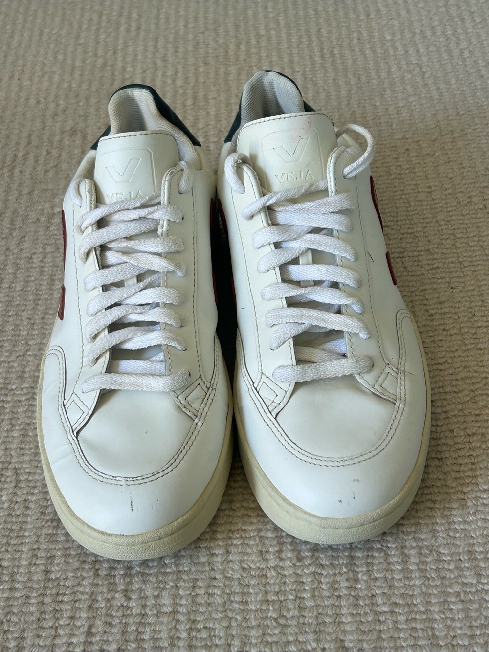 Veja Men’s White Leather Sneakers with Red Side V